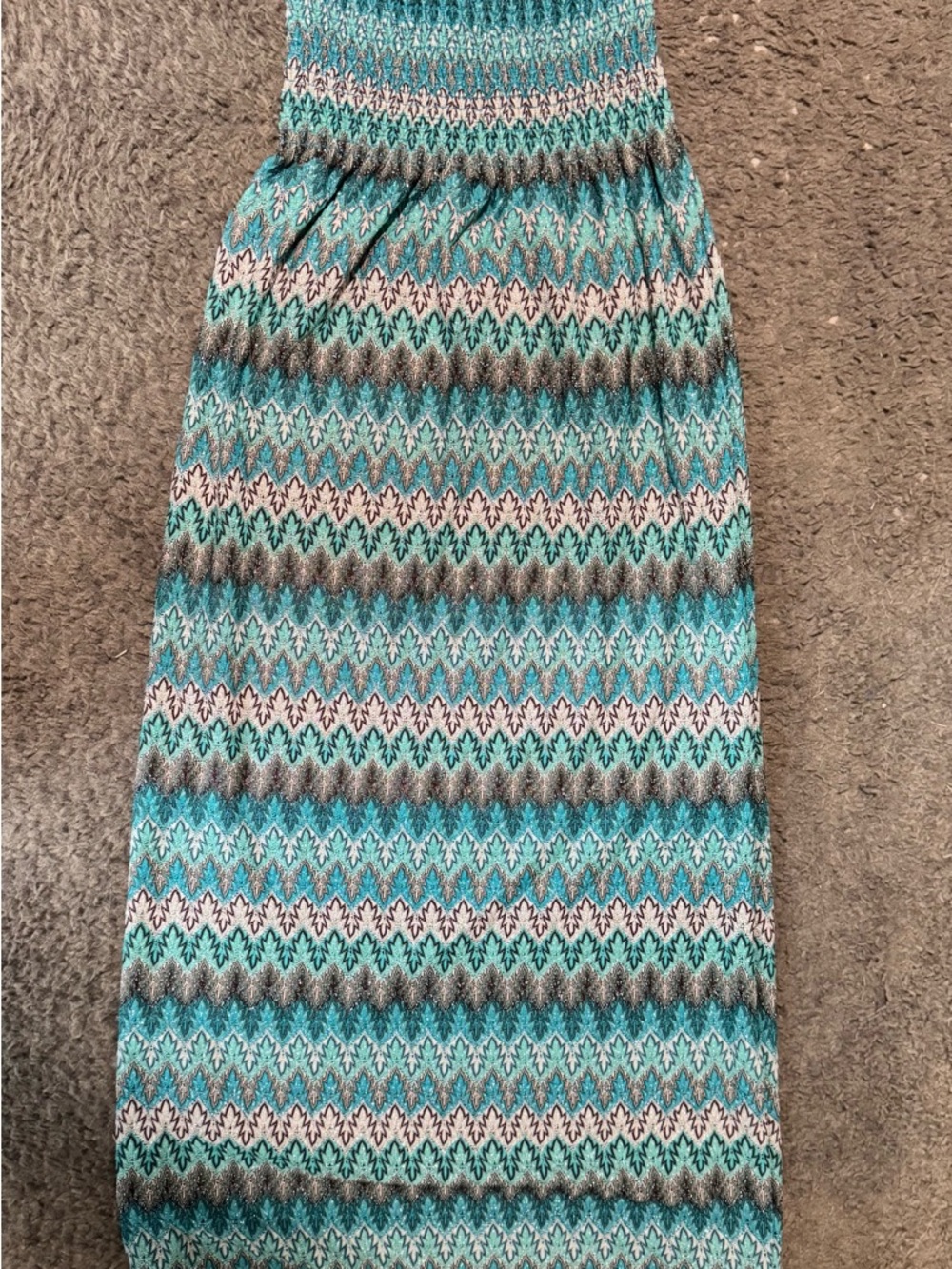 Strapless Espresso Turquoise Chevron Maxi Dress